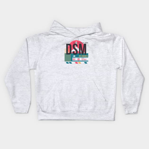 Des Moines (DSM) Airport // Sunset Baggage Tag Kids Hoodie by Now Boarding